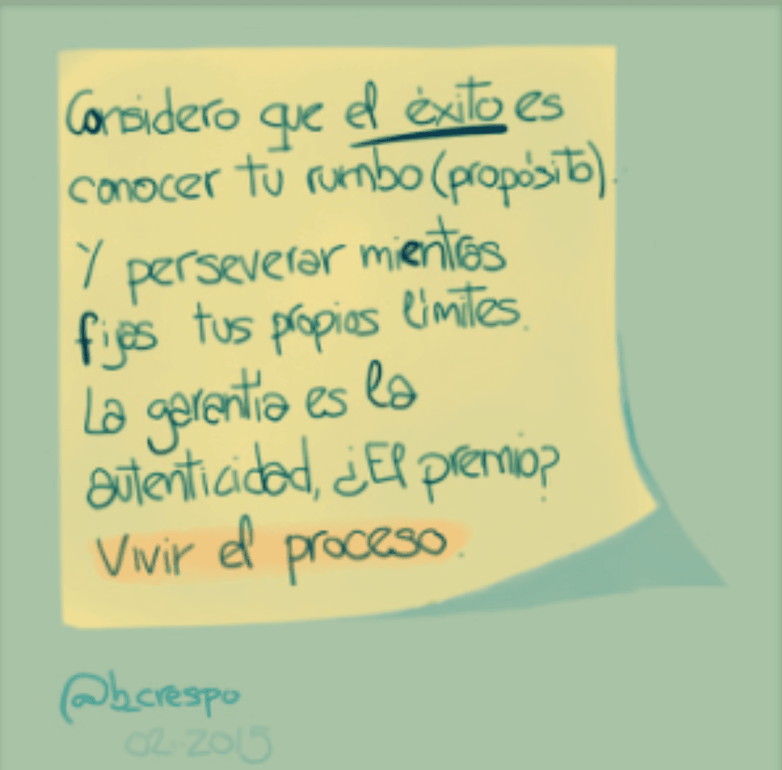 Handwritten note by Bernardo Crespo, written in Spanish — Learning #15: “To me, success is knowing where you’re headed (your purpose). And persevering while you set your own limits. The…”