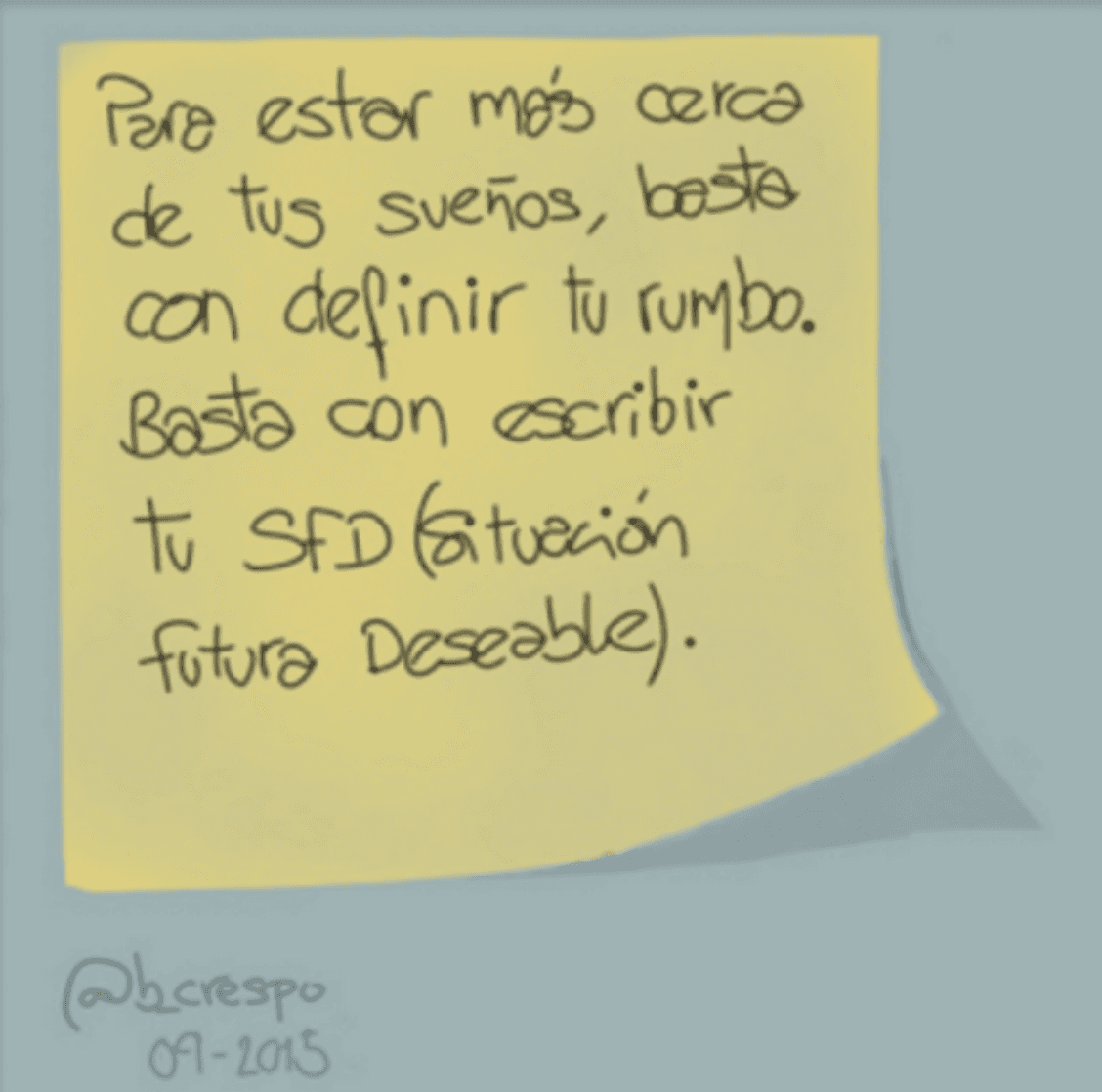 Handwritten note by Bernardo Crespo, written in Spanish — Learning #38: “To get closer to your dreams, it’s enough to set your course. It’s enough to write down your SFD (Desirable Future…”